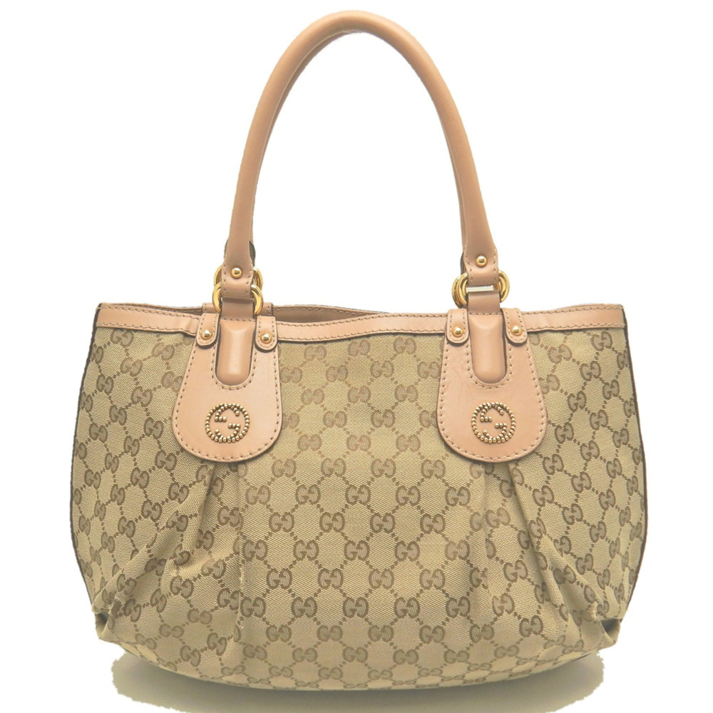 GUCCI Scarlett 269953 Tote Bag GG Canvas x Leather Beige Women's 254269